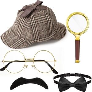 6 Pcs Detective Costume Accessoriess Adult Detective Hat Man Inspector Costume😺